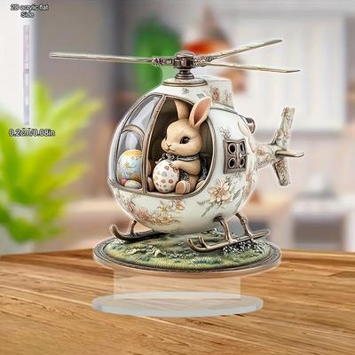 Easter Helicopter Rabbit Acrylic Decorative Art Style, Ideal for Office Desks and Bedrooms, Perfect Easter Gift, Home Tabletop Decorations, Nurserie