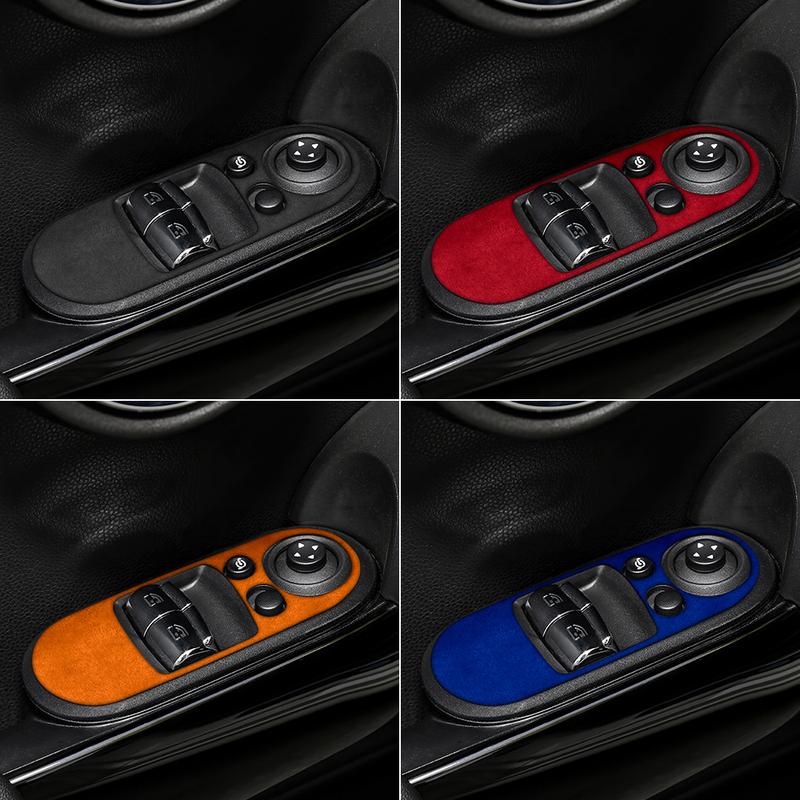 AMBERMILE Italian Top Suede Door Window Lifter Switch Panel Sticker for Mini Cooper F56 JCW Decal Trim interior Car Accessories