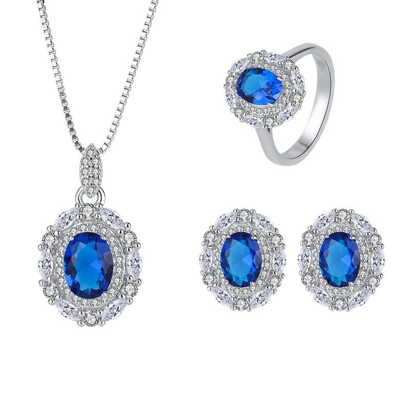 SACE GEMS 925 Sterling Silver Zircon Ring Earrings Pendant Necklace Jewelry Sets Wedding Party Gifts