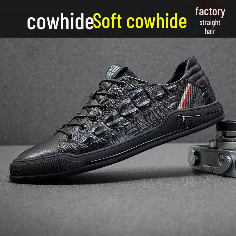 Cowhide Men's Sneakers 2025: New Soft Leather, Trendy Versatile White Shoes for Autumn/Winter Casual Wear