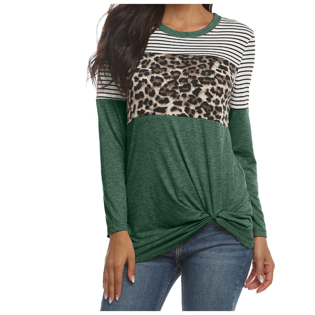 Women's And Winter Leopard Pattern Stitching Long Sleeve T-Shirt