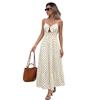 Women's White Black Polka Dot Tiered Maxi Dress, Spaghetti Strap Bow Bust Detail Cutout Waist Summer Casual Sundress
