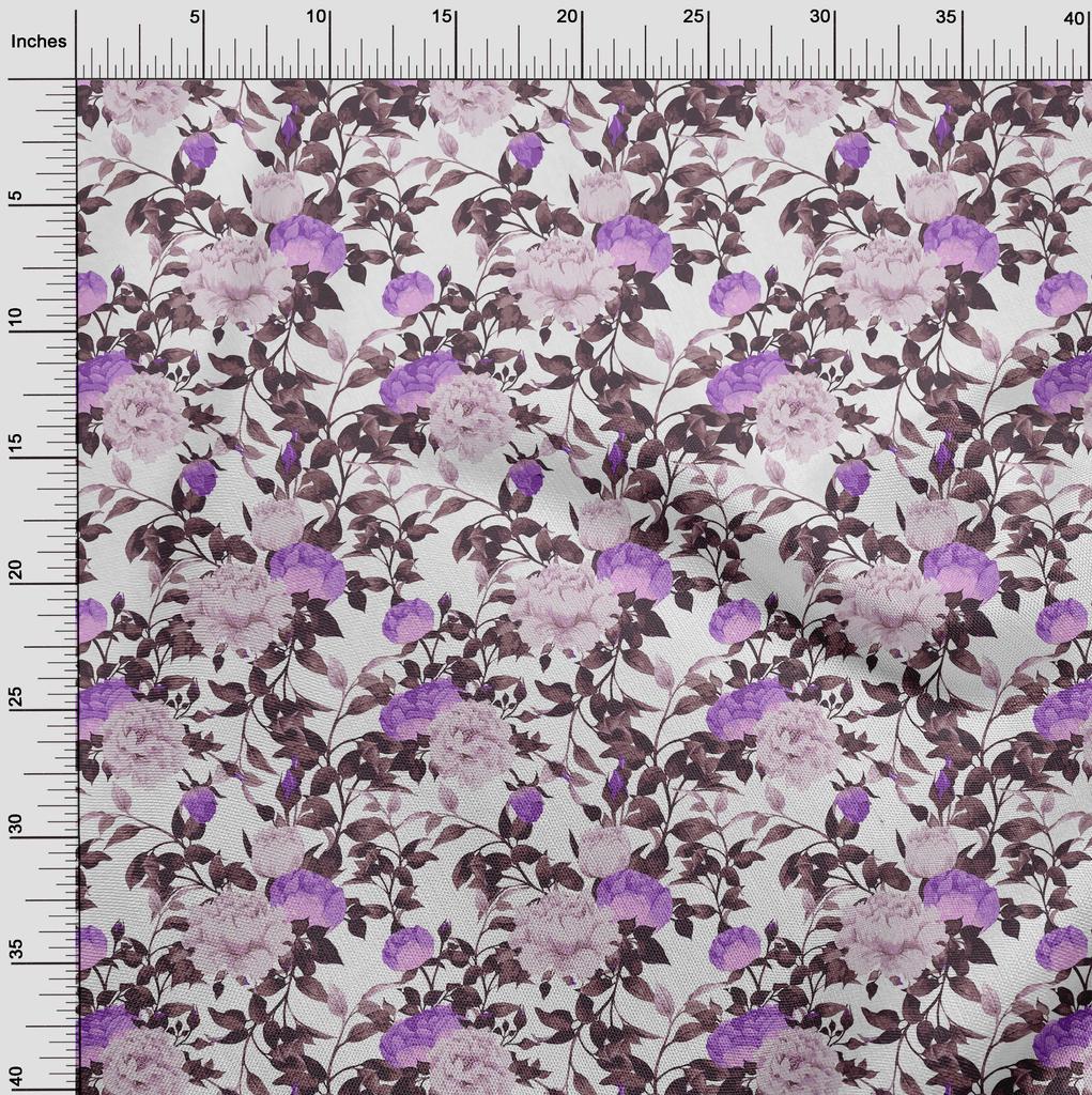 oneOone Cotton Flex Medium Purple Fabric Flower & Leaves Watercolor Sewing Craft Projects Fabric Prints By Yard 40 Inch