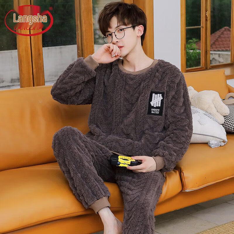 Langsha Men s Plush Flannel Pajama Set 2XL
