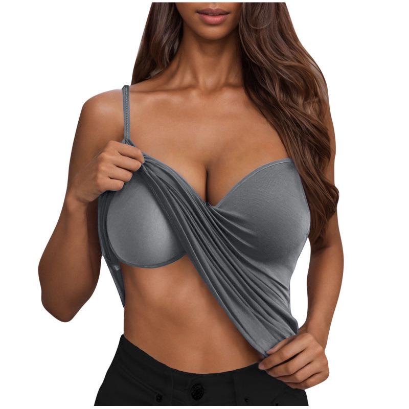 Women's Fashion Solid Color Camisole with Built-in Bra
