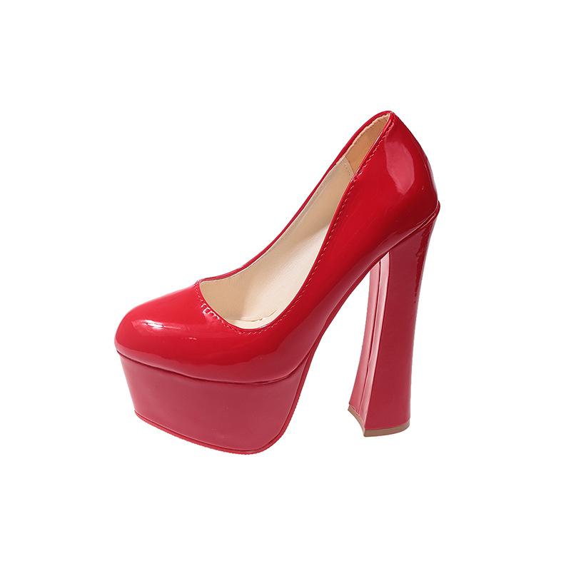 Sexy and Lovely Super High Heels for Women Thick Heel Thick Waterproof Table Round Head French Retro Shallow Mouth Single Shoes