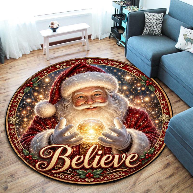 Cute Christmas Day Gift Bell Santa Claus Snowman Christmas Tree round rug Home Soft Decorative Anti slip Chair Mat Carpet Outdoor Floor Mat Carpet 11