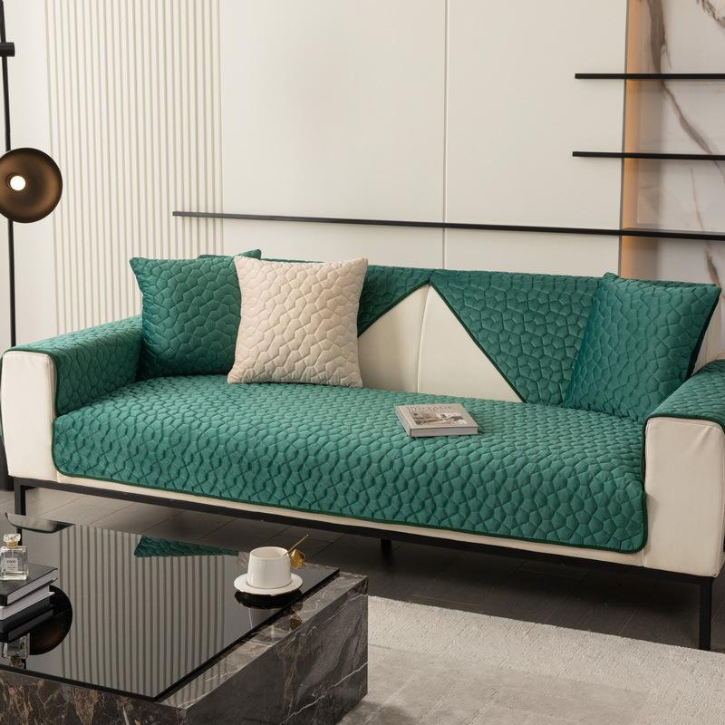 Flannel Sofa Cover Cushion Non-slip Thickened SlipCover Cushion Cover Universal Solid Color Square Grid Dust-proof Sofa Cover