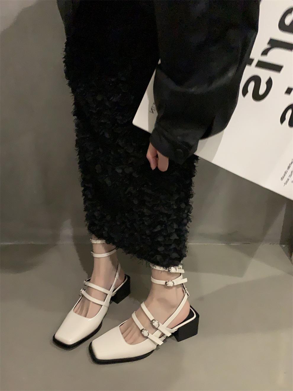 

Premium niche sandals thick heel black high heels women s shoes with skirt Mary Jane shoes spring retro single shoes 40 белый