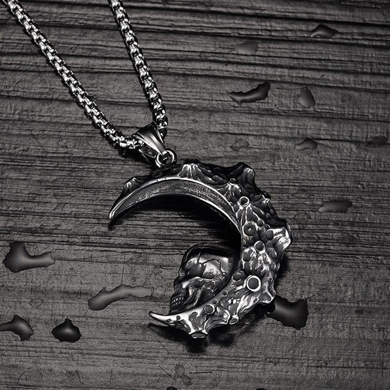 Новое ожерелье Череп Мода Лунный Череп Уличный Стиль Мужской Кулон 50CM(Necklace Size)