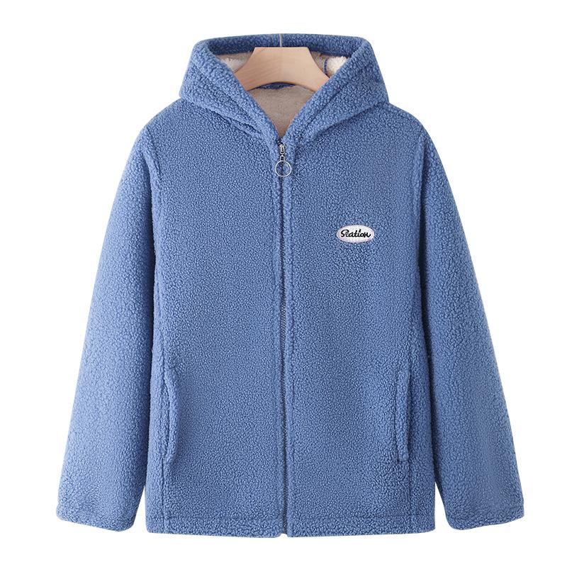 Autumn and Winter Granular Fleece Hooded Jacket Women's Loose Plus Fleece Thickened Western Style Age-reducing Lamb Fleece Top Warm Cotton Coat