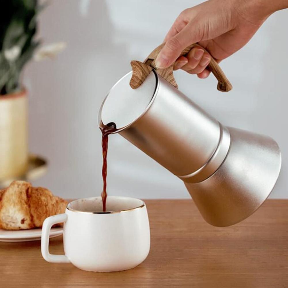Aluminum Moka Pot 300ML,Italia Coffee Maker for Stovetop,3-6 Cups Espresso,Heating,for Camping Equipment,Barista Gift
