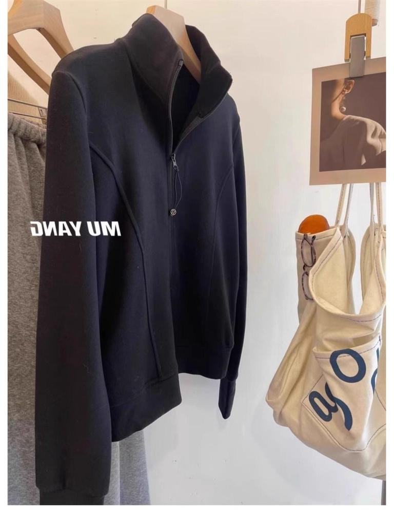 2025 Autumn/Winter Korean Style Zipper Stand Collar Velvet Sweatshirt Women's Casual Long Sleeve Cardigan Jacket