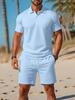 Men's Summer Casual Sports Mesh Polo Shirt & Shorts Set