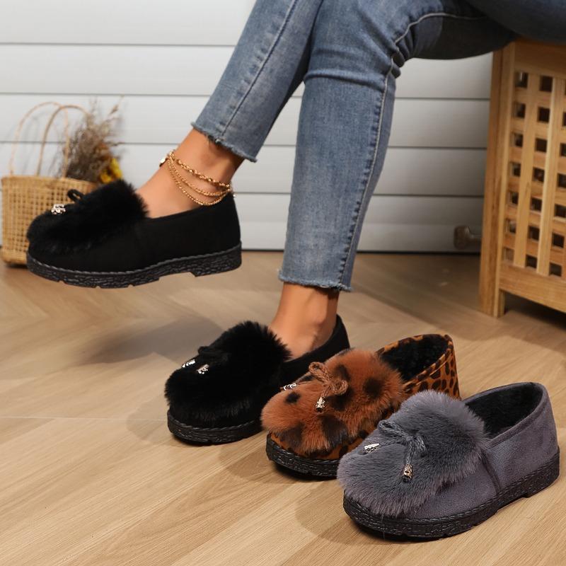 Hot Sale Women's Shoes One Kick Women's Flats Winter Round Toe Plush Fleece for Warmth Solft Sole Casual Comfortable Flats Shoes