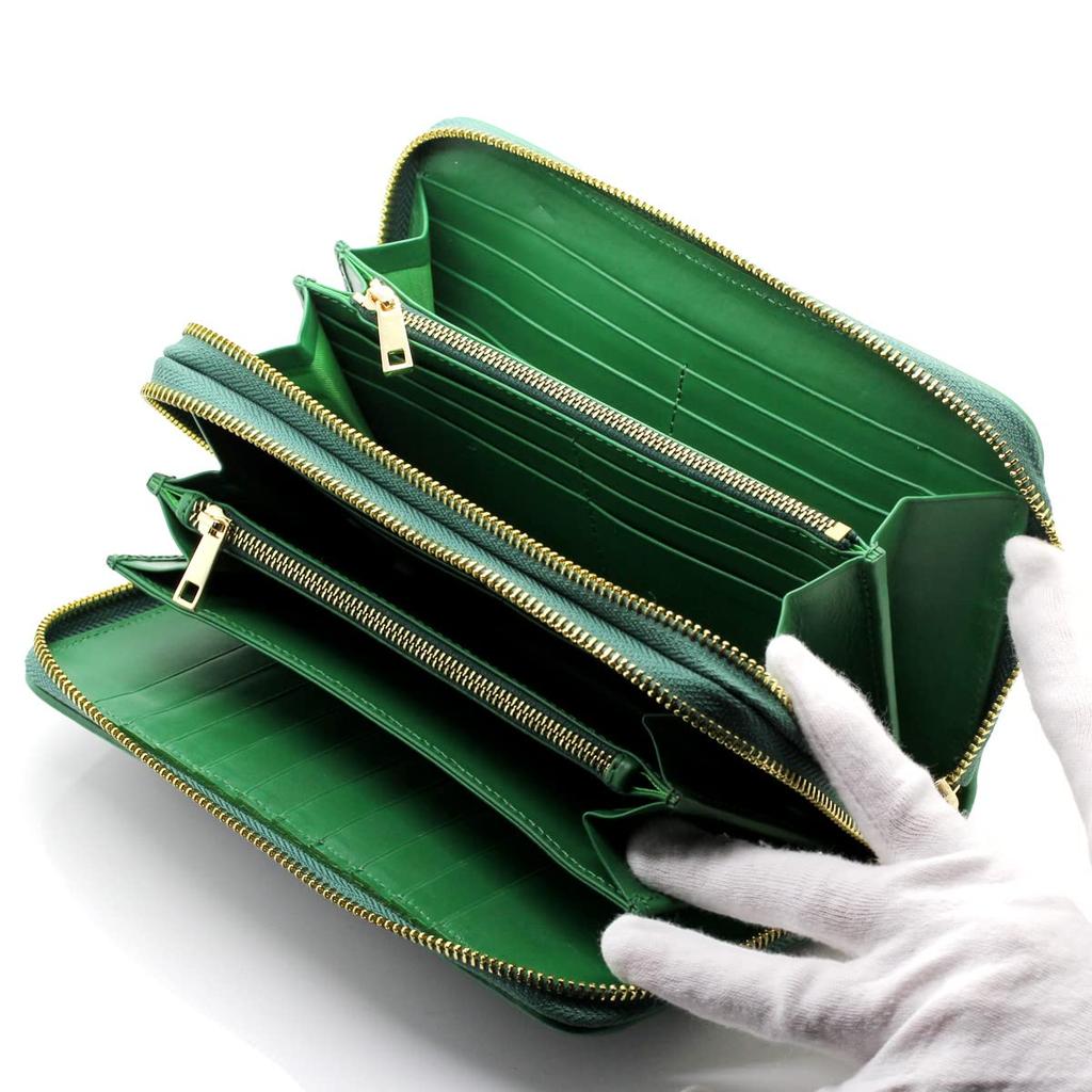 [Revetta] Crocodile Leather Long Wallet, Large Capacity, 40 Card Slots, Men's Wallet, Green, Double Round Zipper, Genuine Leather, Single Piece Leathe