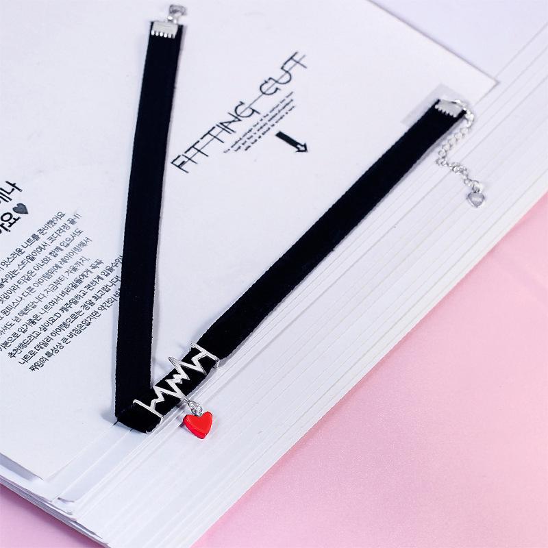 S925 Silver EKG Red Heart Choker Necklace - Black Rope Jewelry for Christmas & Valentine's Day Gift