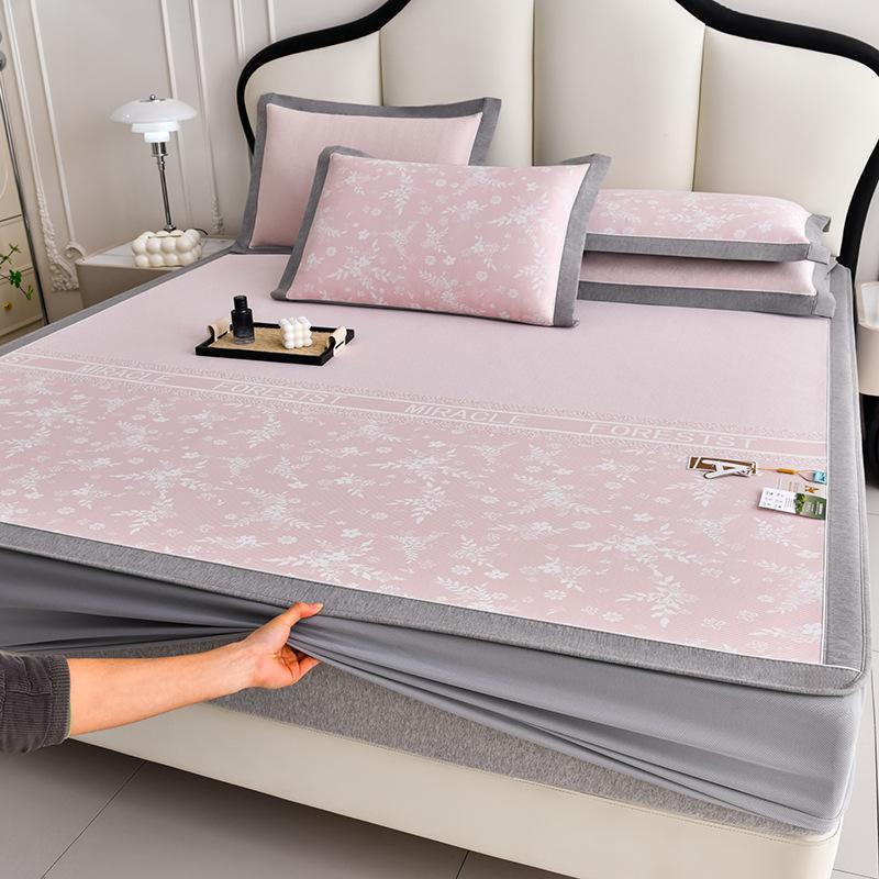 Summer Ice Silk Small Jacquard Mattress Three-piece Set Cool Ice Silk Mat Mattress Fully Enclosed Protective Cover Air Conditioner Mat Bedspread