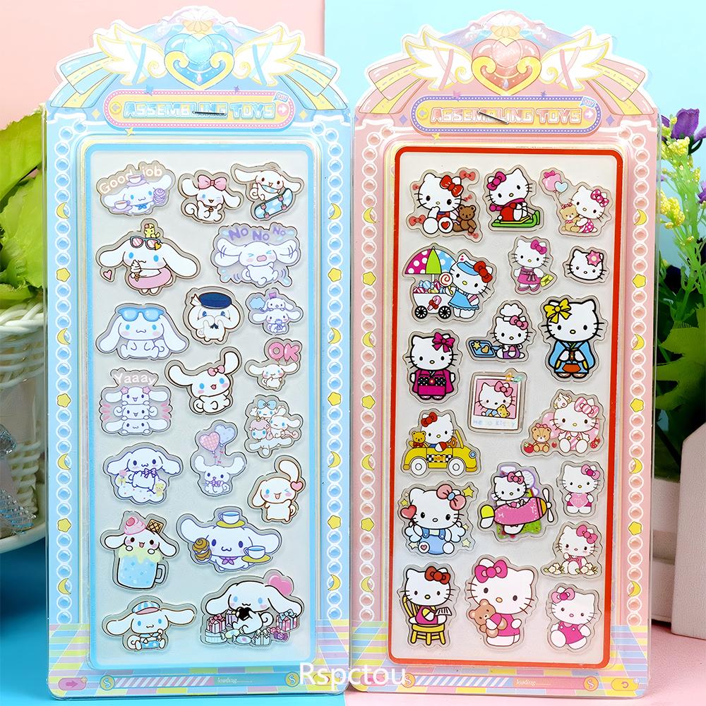 4pcs Cute Acrylic My Melody Cinnamoroll Kuromi 3D Relief Stickers Kawaii Sanrio Cartoon Decals Decoration Sticker Toys Gifts