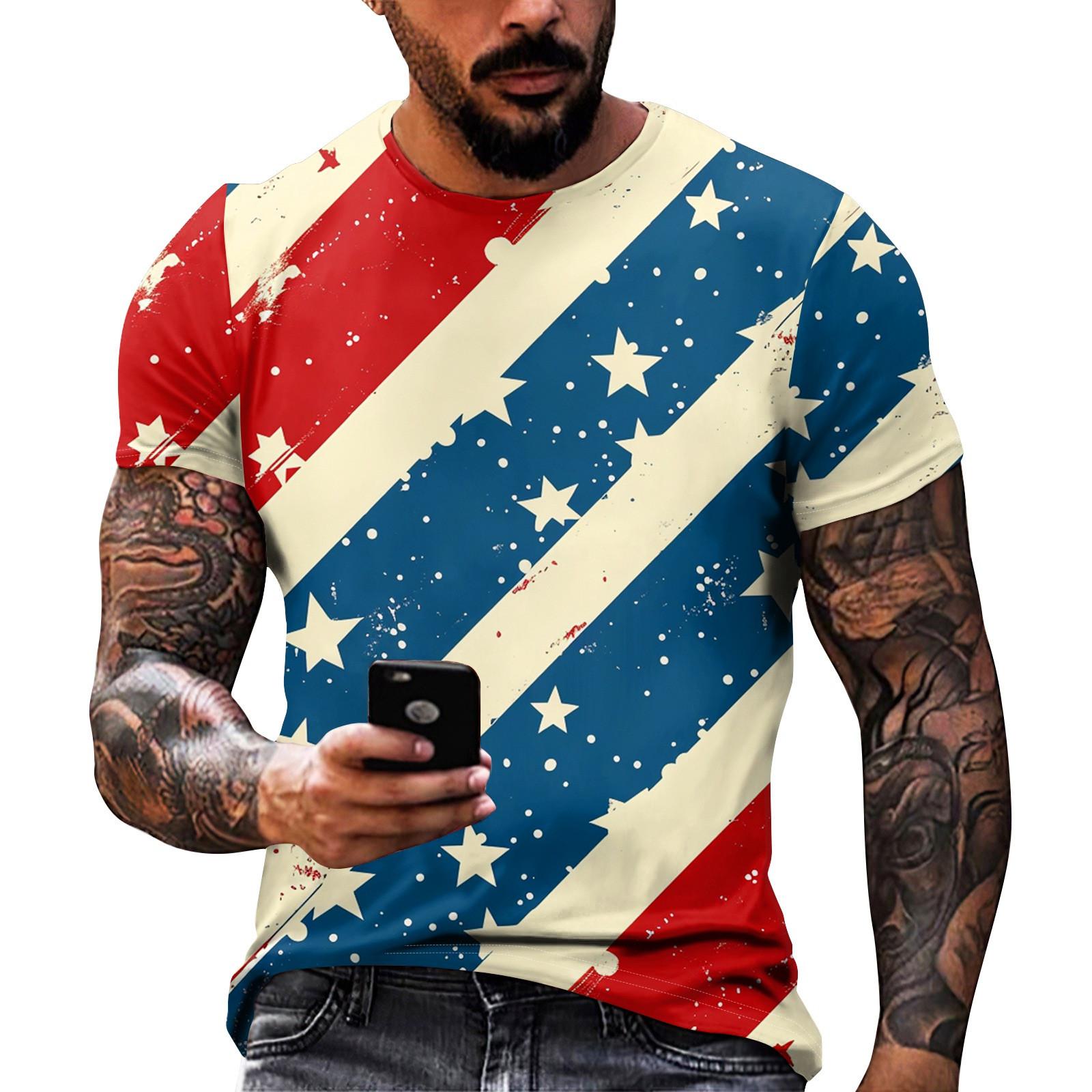 Принт День независимости мужская повседневная футболка с круглым вырезом и короткими рукавами L синий 1438₽