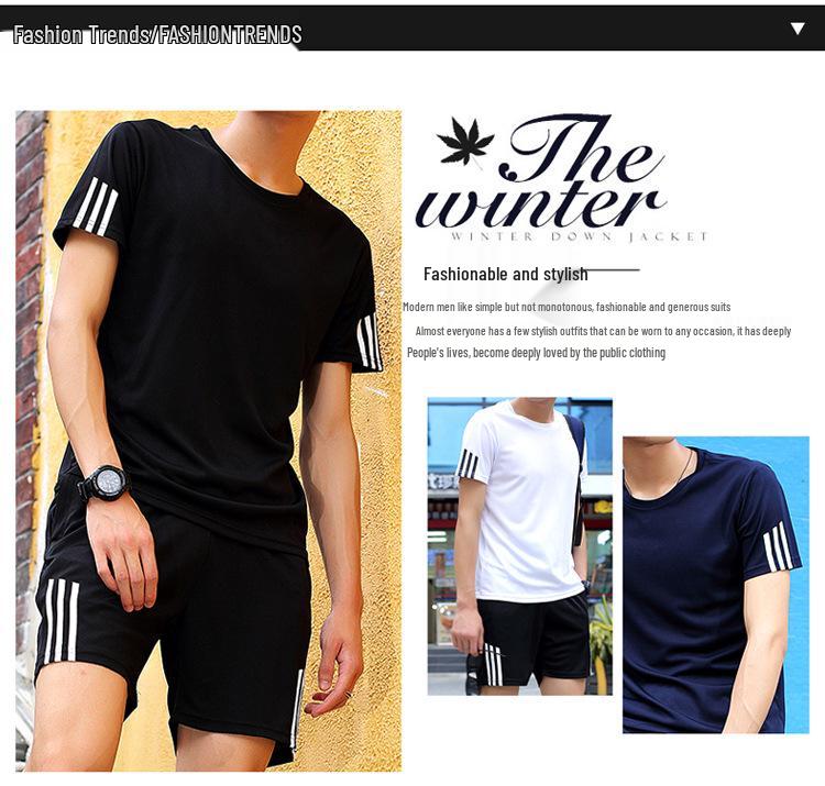 Men's Plus Size Summer Sports Suit: Crew Neck Quick-Dry T-Shirt & Shorts for Running Fitness
