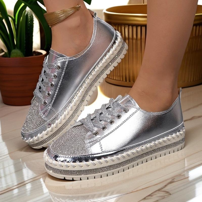 Hand-stitched Women Shoes Casual Fashion Parade Muffin Shoes New Drilling Thick Bottom Sneakers Women 2025 Zapatos De Mujer