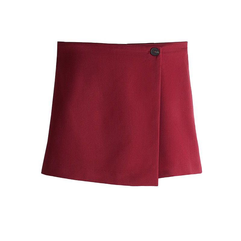 

25 Spring New Women s Clothing American Asymmetrical Design Easiest for Match Pure Color A- line Wrap Short Pantskirt 1264050 Deep red L