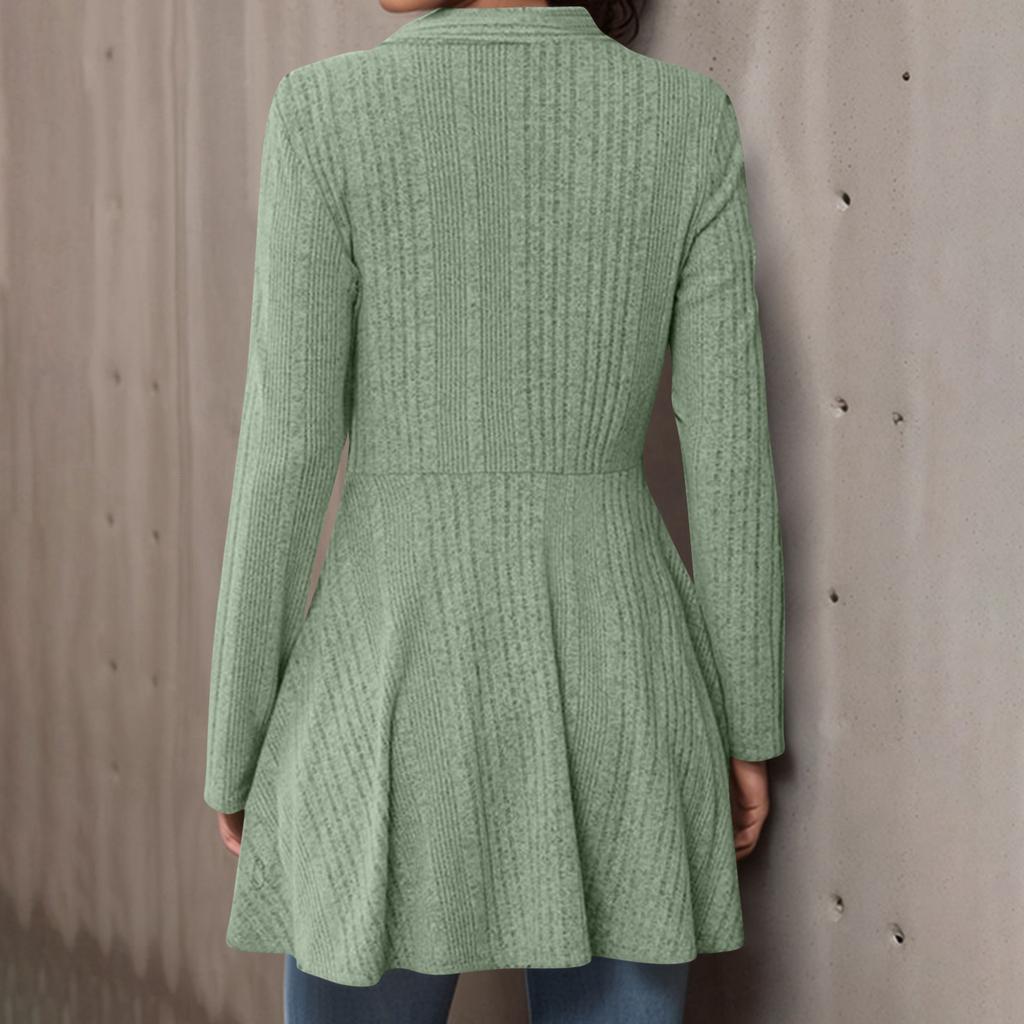 Women's Casual Fashion Loose Solid Color Knitted Striped Cardigan Top Jacket