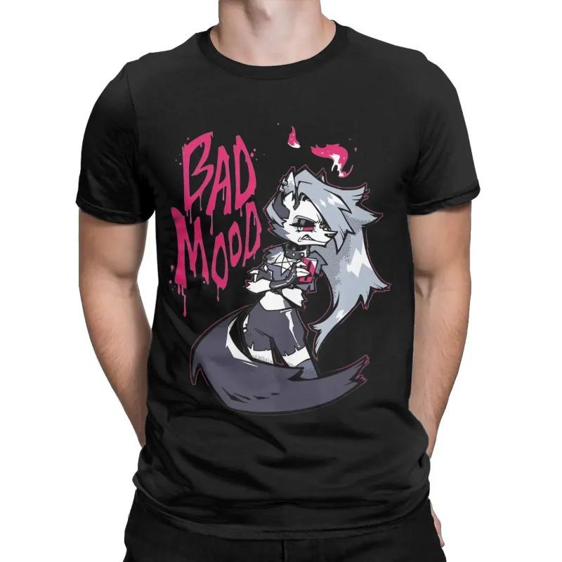 Hazbins Hotels Helluva Loona Bad Mood Men T Shirt Funny Tees Short Sleeve Round Collar T-Shirt Pure Cotton Gift Idea Tops Shirt