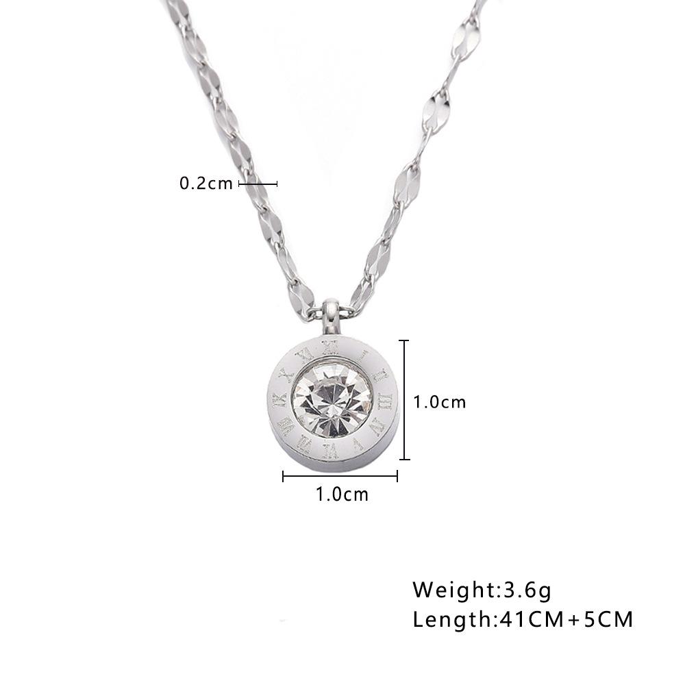 European & American INS Zircon Clavicle Chain: Versatile Diamond-Inlaid Roman Numeral Pendant Necklace