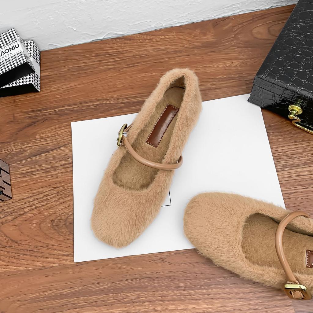 Grape Mother Winter New Fluffy Shoes Women Wear High-end Thick Velvet Warm Shoes Women with Korean Cotton Shoes