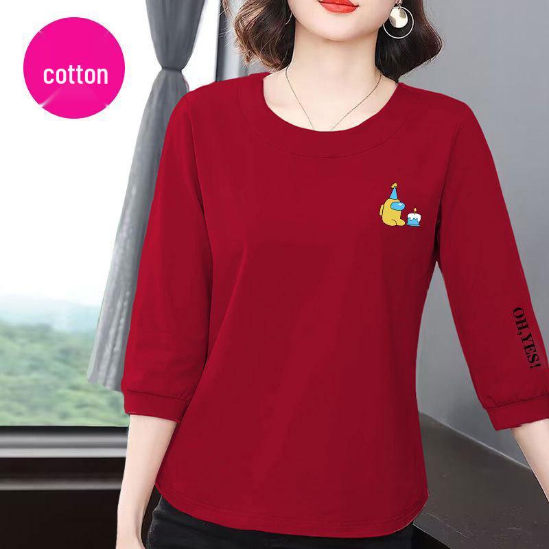 

Premium Cotton Seven-Sleeve Women s Summer 2025 Korean-Style Casual Loose Slimming Belly-Covering Versatile Top L (100-110 lbs)