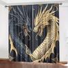2pcs Black & Gold Dragon Print Curtains – Art Deco Style   Light Filtering & Fade Resistant for Bedroom   Living Room & Office