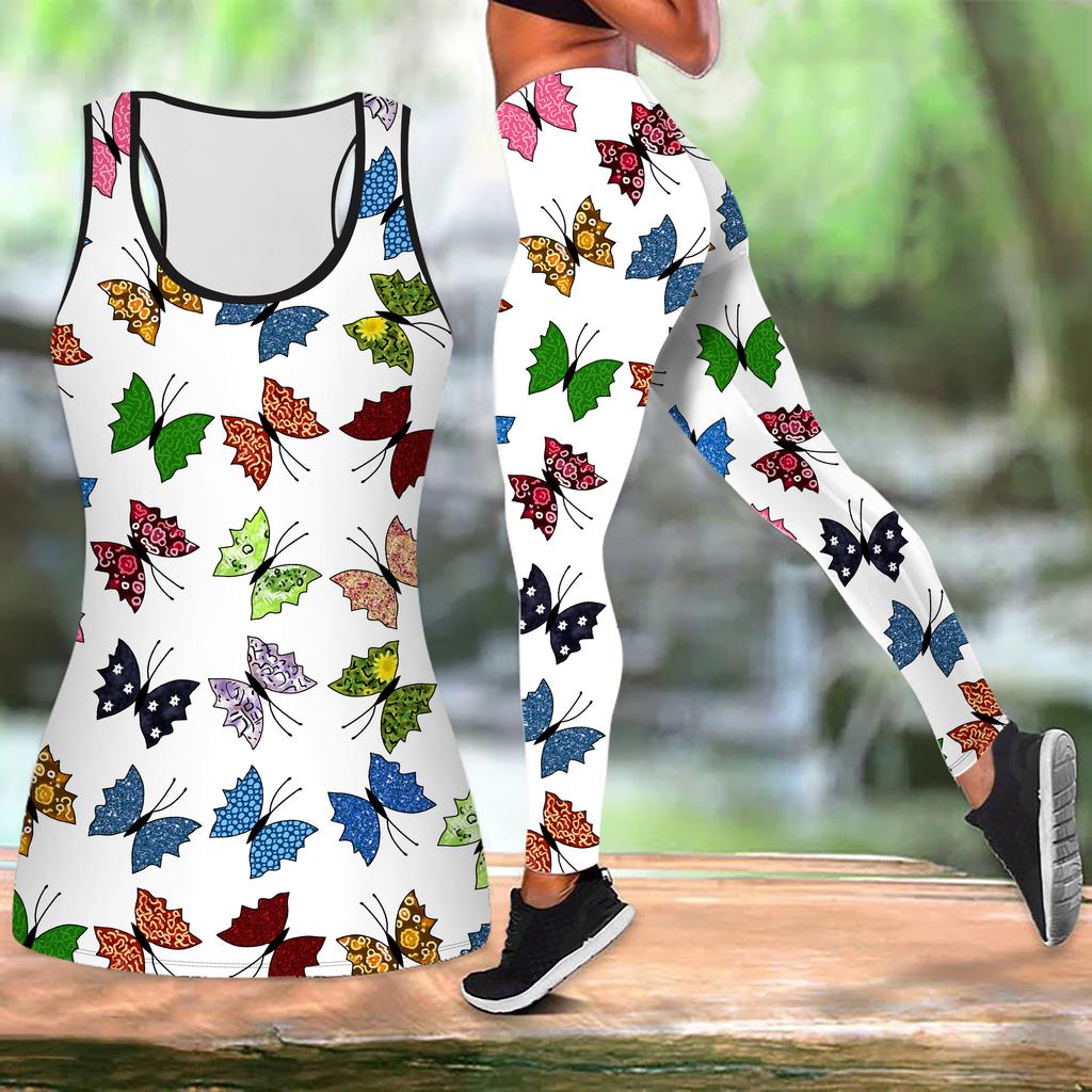 Long Tailed Butterfly Print Yoga Outfit for Women Fashion Workout Leggings Fitness Sports Casual Yoga Set Sports Suit
