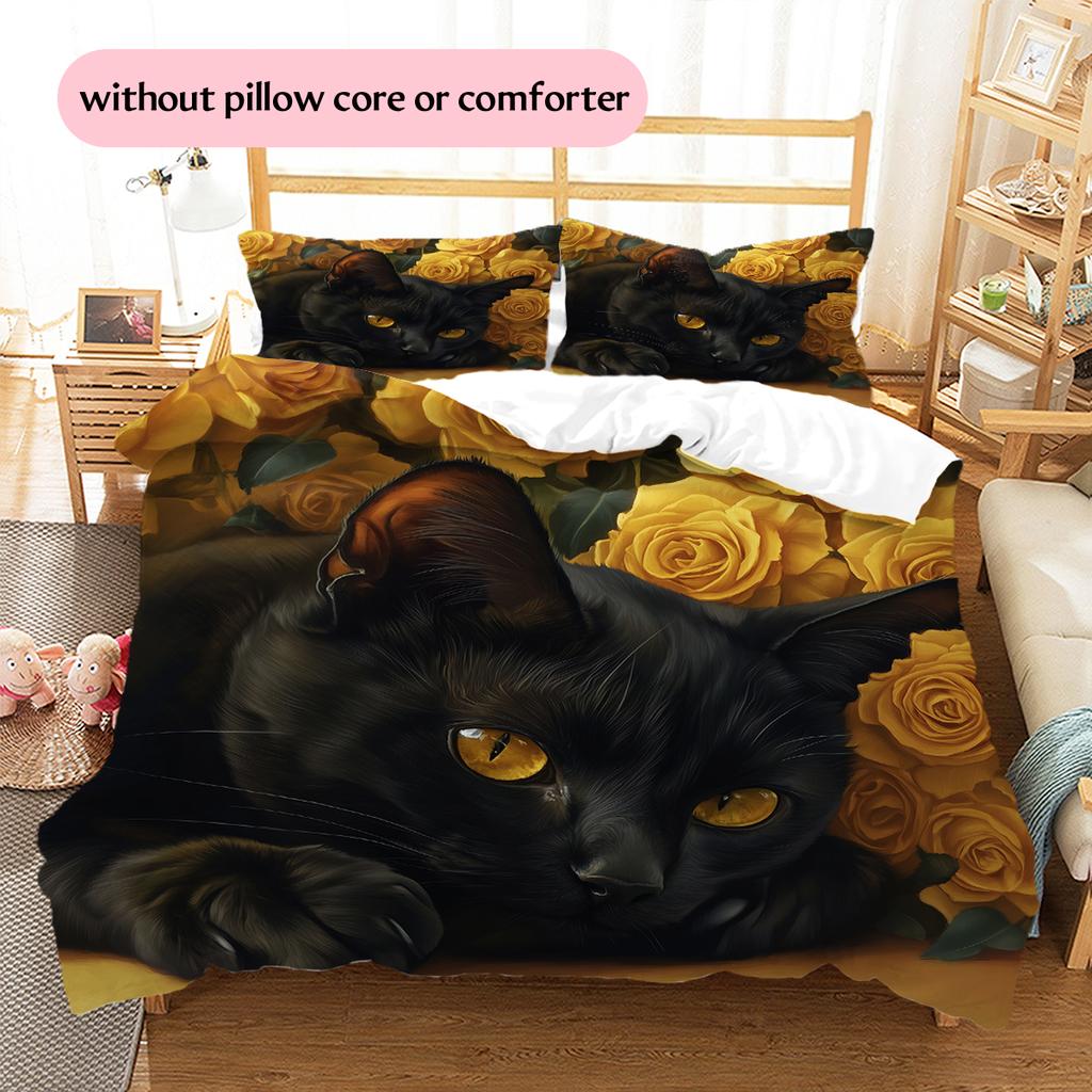 Bombay Cat and Rose Pattern Bedding Home Decoration Birthday Gift (1 * duvet cover + 2 * pillowcase, without core)