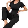 New Elastic Wavy Edge Short-sleeved Trousers Girls Pajamas Set Casual Loungewear