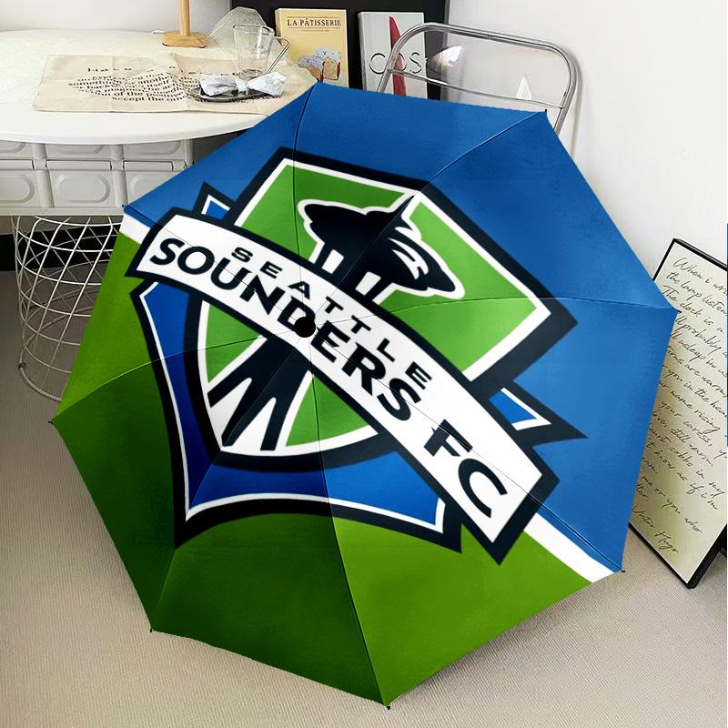 1 Stück Seattle Sounders FC Bedruckter Regenschirm Faltregenschirm, Automatischer Regenschirm 8-Speichen für Reisen, Camping Fan Geschenke Weihnachtsgeschenke