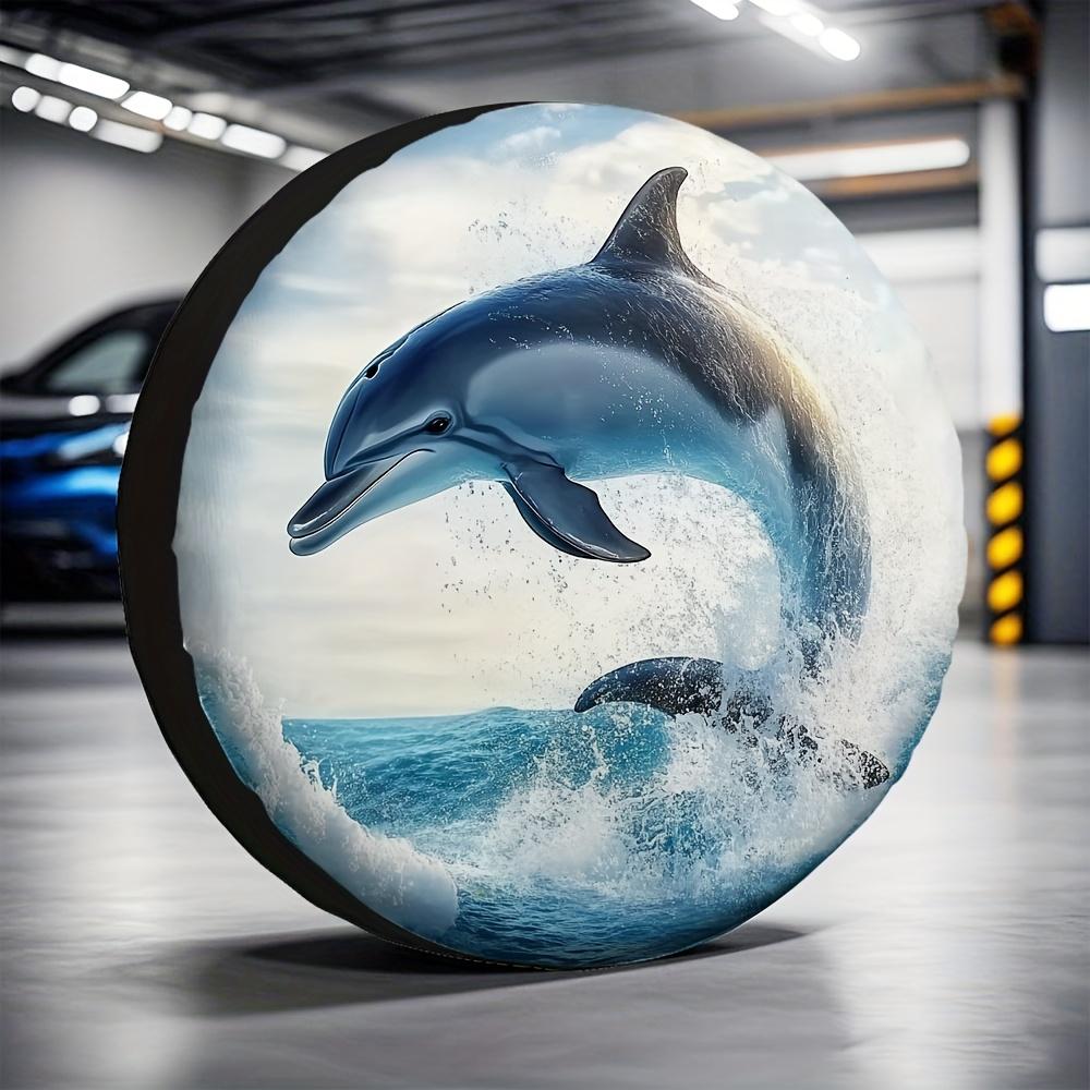 1pc Car Spare Tire Cover With Vibrant Dolphin Ocean Design - Durable Polyester Fabric, Weather-Resistant Protection For Seaside