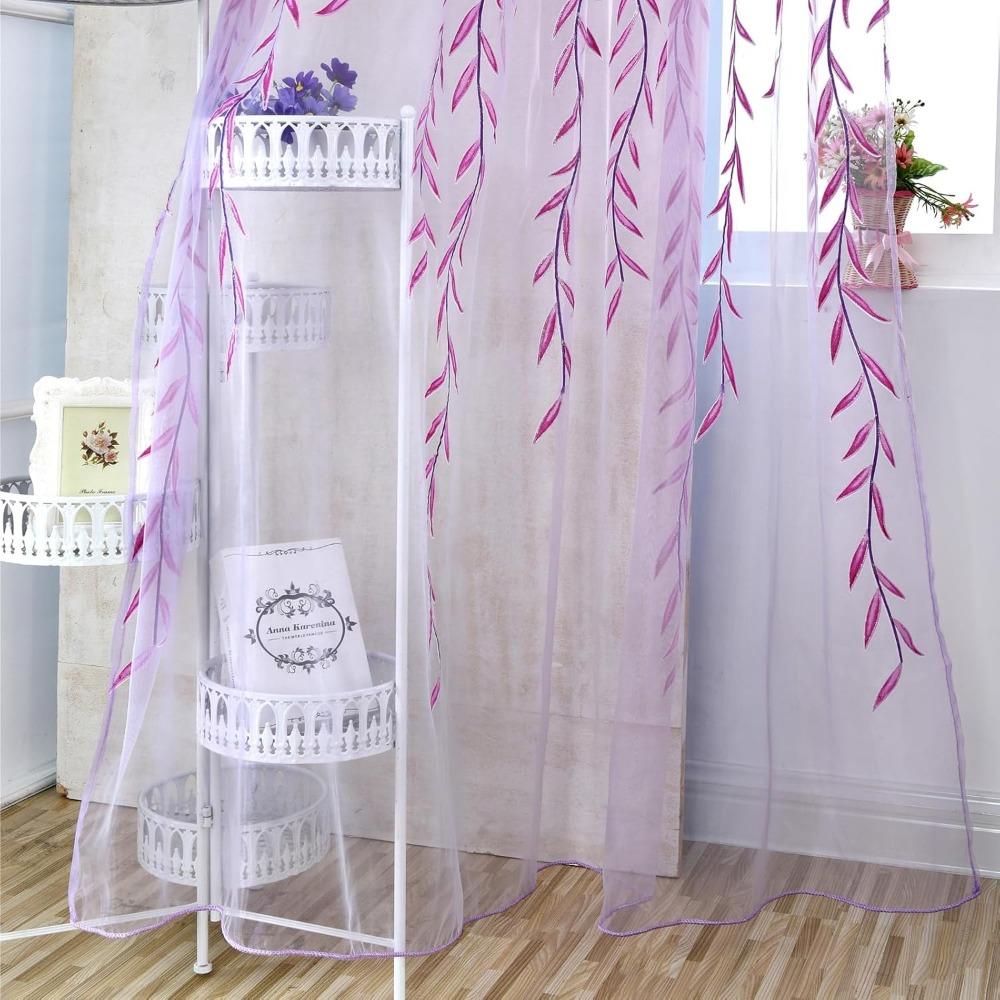 Pieces Window 2 Willow Leaf Curtain Voile Tulle Room Salix Leaf Sheer Vine Drapes Curtain Willow Leaf Curtain For Living Room Bedroom Balcony