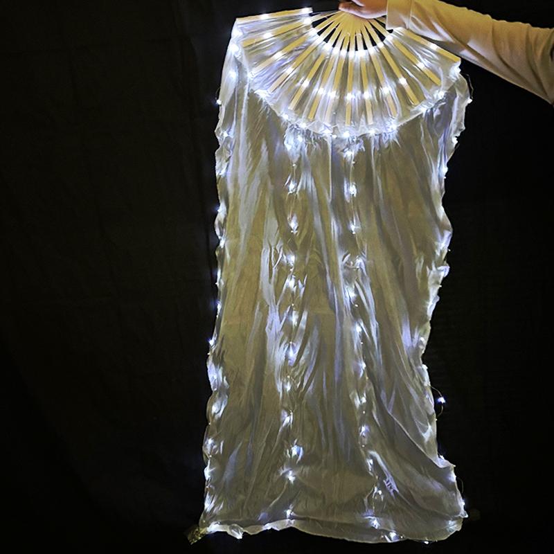 1.5M LED Dance Fan Belly Dance Ballet Fan Women Dance Party Stage Show Props LED Long Silk Fans Glowing Silk Cloth Hand Held Fan