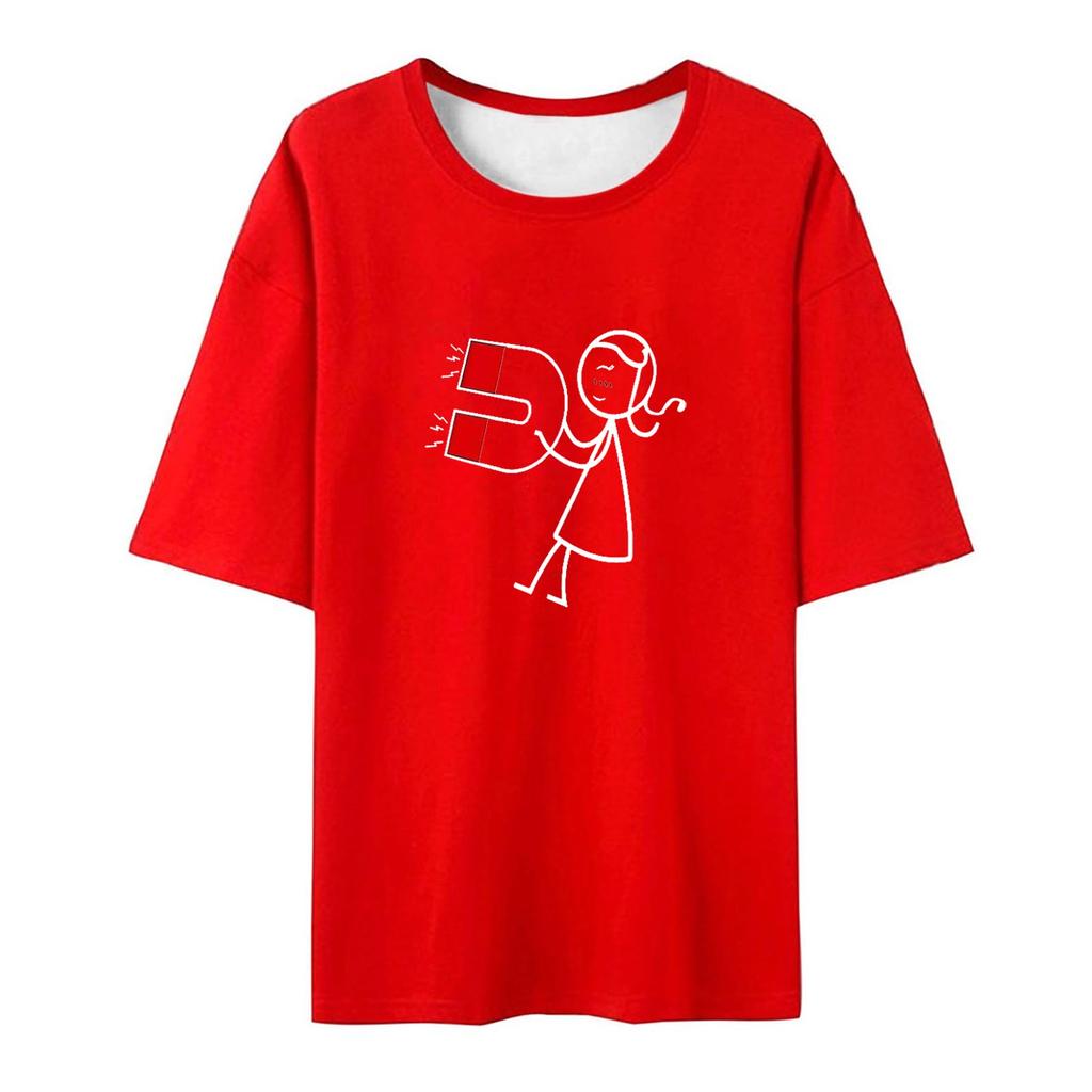 Dámské topy s krátkým rukávem a kulatým výstřihem s potiskem, Pár triček pro něj a pro ni, Ladící párová trička