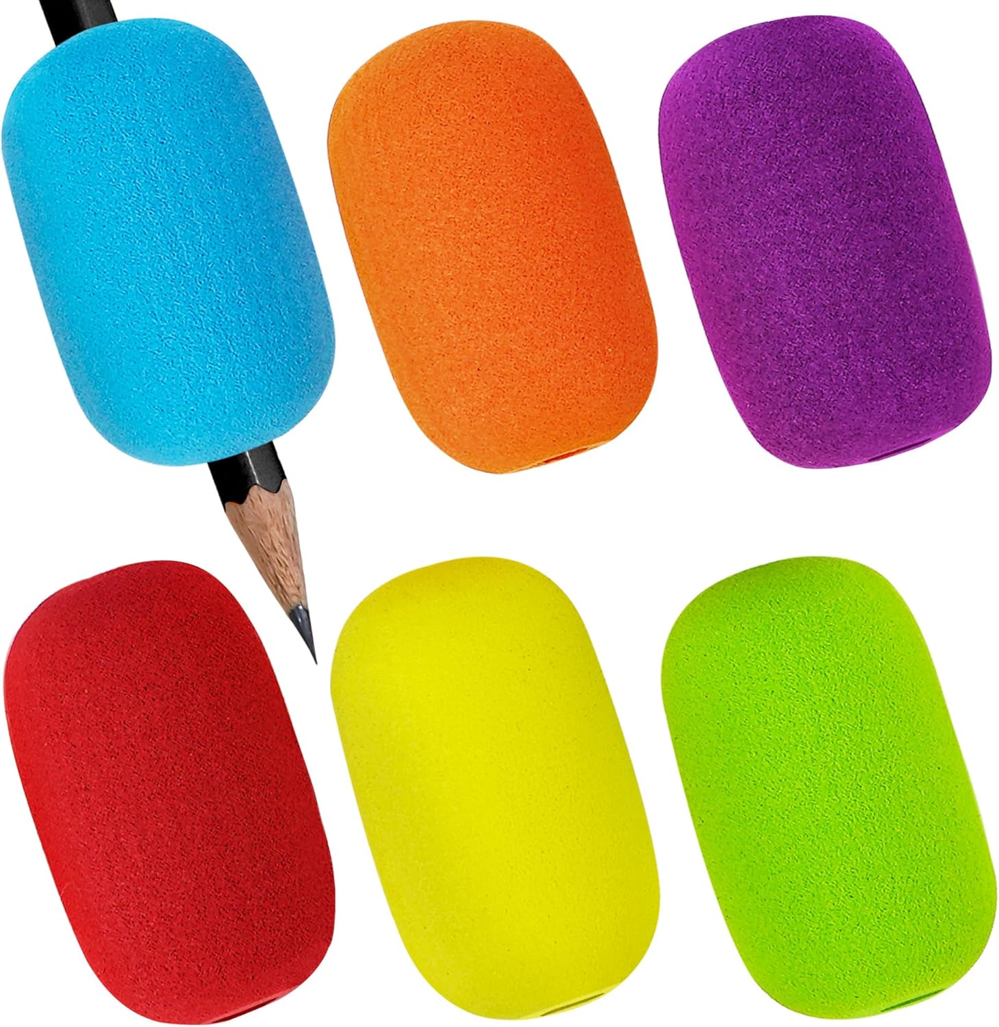 Potloodhouders Eivormige Potloodgrepen voor Handpijnverlichting Artritis Schrijfhulpmiddelen voor Senioren Beginners 6 Stuks Oranje Geel Groen Rood Blau