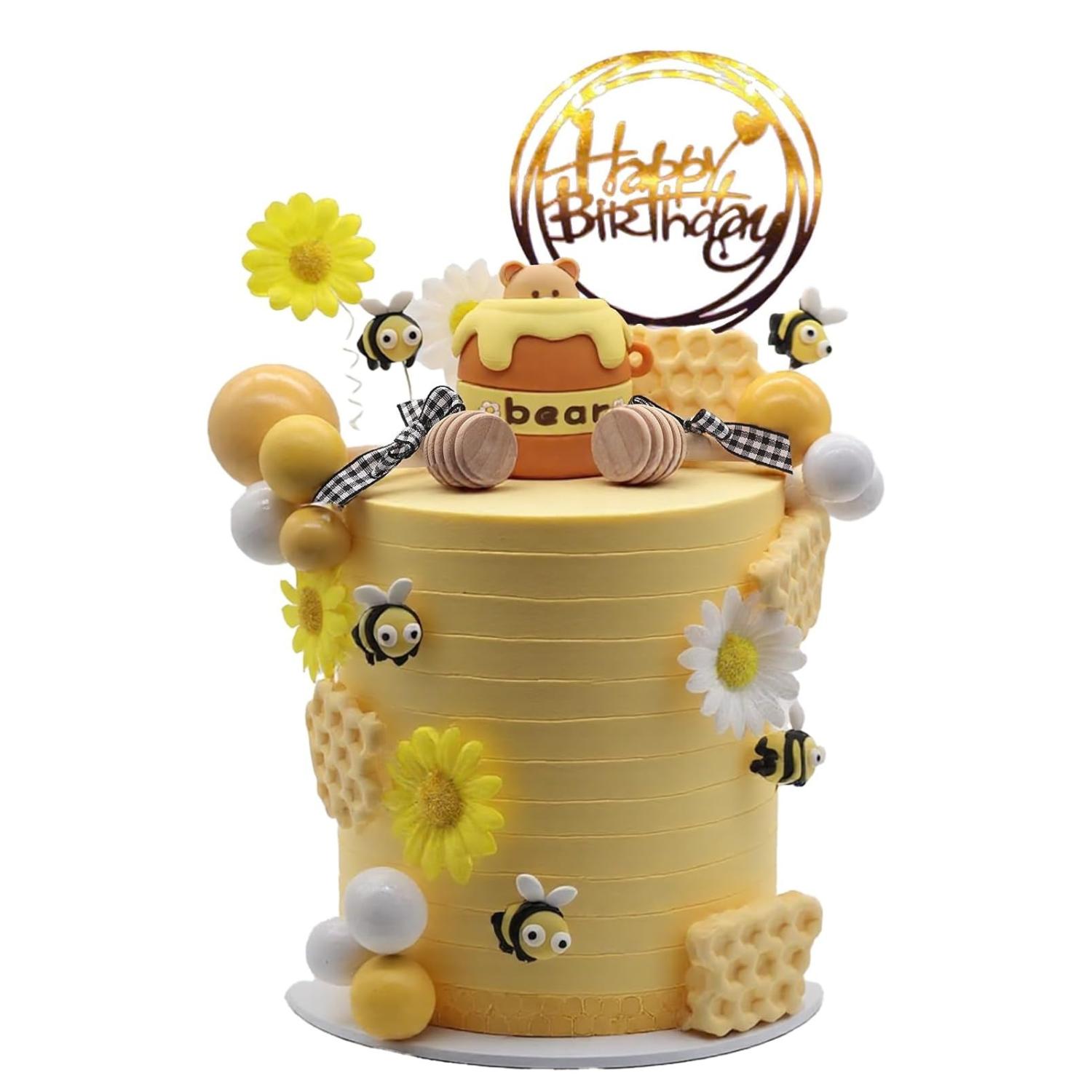 

33PCS Bee Cake Topper, Bumble Bee Cupcake Toppers Honeycomb Cake Decorations for Baby Shower Gender Reveal First Day Decoration