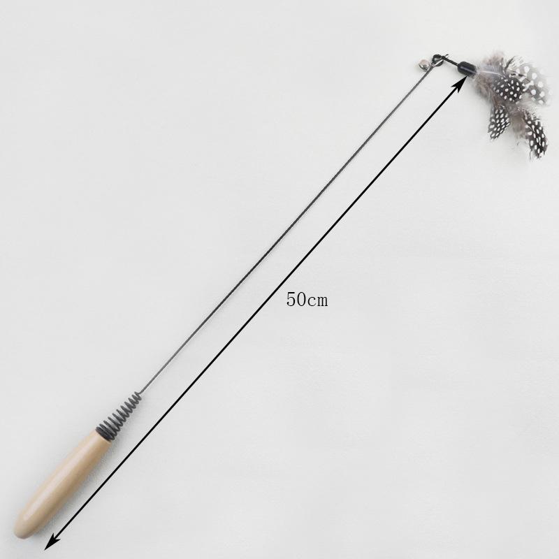 Wooden Handle Spring Teasing Cat Stick Pearl Feather Replacement Head Scratch-resistant Cat Toys To Relieve Boredom Pet Supplies