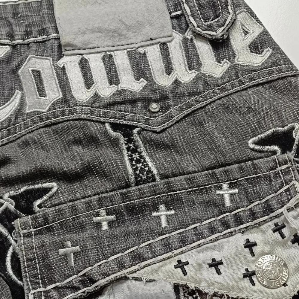 GLYDE Street Jeans New Fashion Oversized Embroidery Loose Denim Shorts Male Y2K Harajuku Retro Popular Casual High Waist Shorts Pants