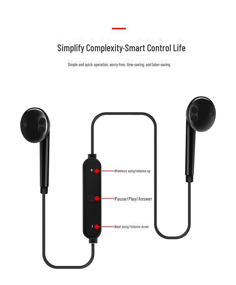 S6 Sports Wireless Bluetooth Earbuds with Heavy Bass for Apple & Android