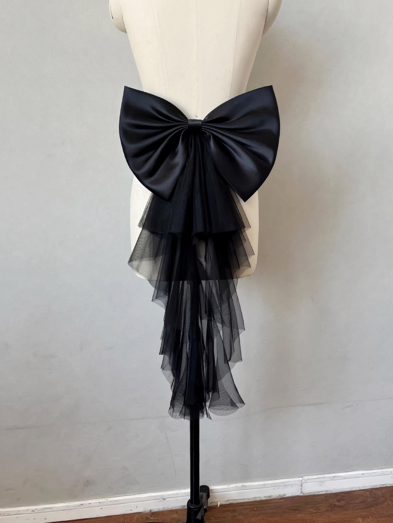 

Elegant Detachable Satin Tulle Bow Wedding Dress Decorations Women s Dress Bridal Belt Big Satin Bow knots Accessories dress Yes чёрный