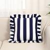 Striped Square Pillow Cover with Ruffled Edge Decorative Print for Living Room Sofa Home Decor Cushion Case 18x18 Inch
