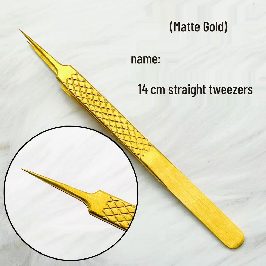 Gold Precision Eyelash Extension Tweezers: Feather Clamp, Dolphin Clamp, Blooming Tweezers