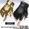 Punk Half Finger Gloves Button Design Fingerless Mittens Performance Gloves  Motorcycle Riding